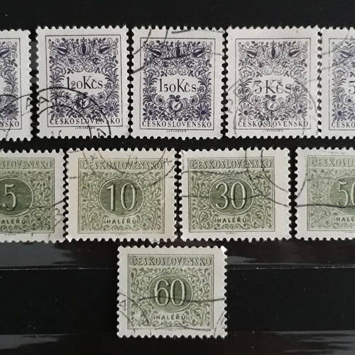 Γραμματόσημα Postage Due Τσεχοσλοβακίας 1954, σε άριστη κατάσταση, σετ 10 τεμαχίων