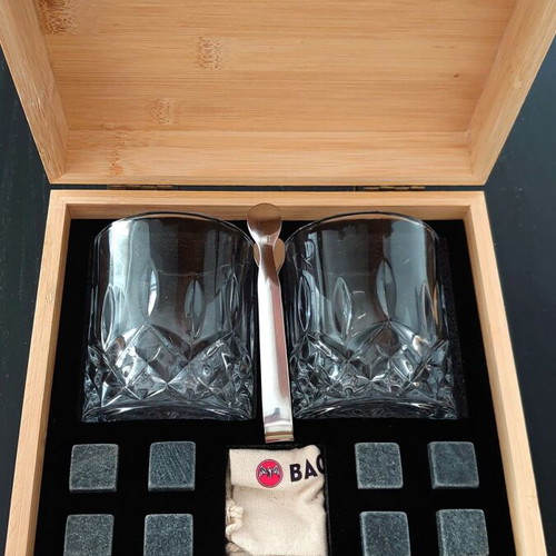 Bacardi Luxury Drink Set New In Solid Bamboo Wood Case