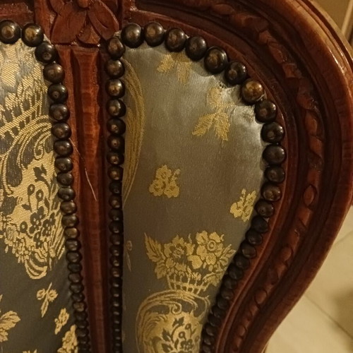 Bergere armchairs used, set of 2, solid wood, one with fabric wear