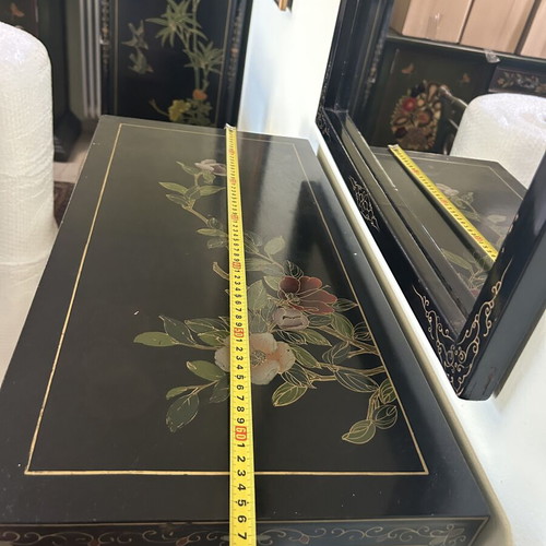 Chinese lacquer bar cabinet with mirror used, Anhui Arts & Crafts