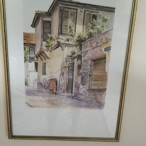 Watercolor set of 2 paintings depicting traditional Macedonian architecture, like new