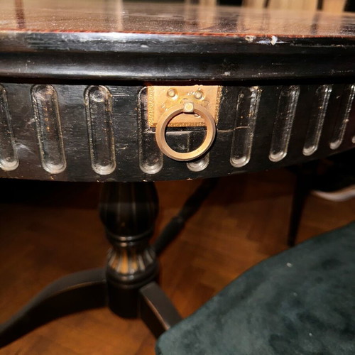 Solid wood carved dining table with 6 chairs, vintage