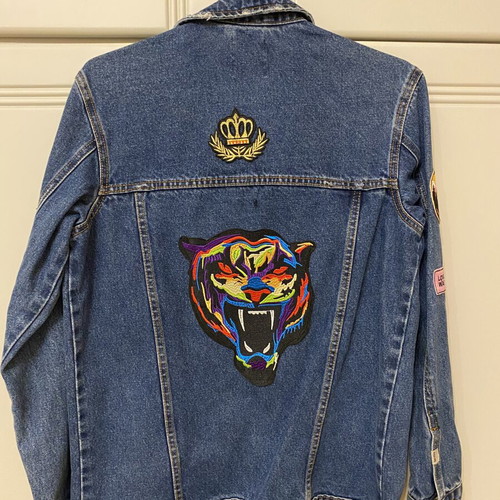 Bershka Denim jacket with patches, like new, size XS-S