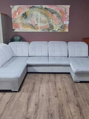 Nigrum light gray U-shaped corner sofa with sleep function and storage ottoman new