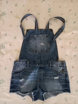 Bershka Denim shorts overall used with rips blue
