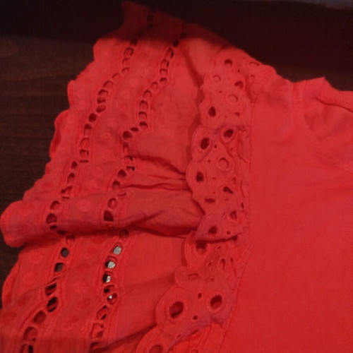 Blouse with lace sleeves like new, pink-coral, size M
