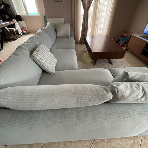 Corner down feather sofa with Karatzoglou fabric like new
