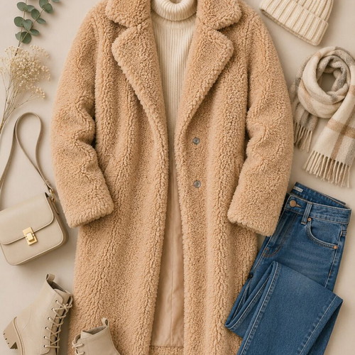 Teddy Bear coat, beige, size M