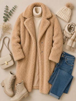 Teddy Bear coat, beige, size M