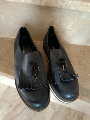Loafers women used, leather, blue, Claudia Mare, size 39