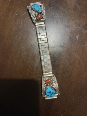 Native American sterling band like new with turquoise and coral