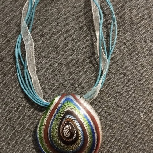 Handmade Murano-style glass necklace multicolor with glitter, like new