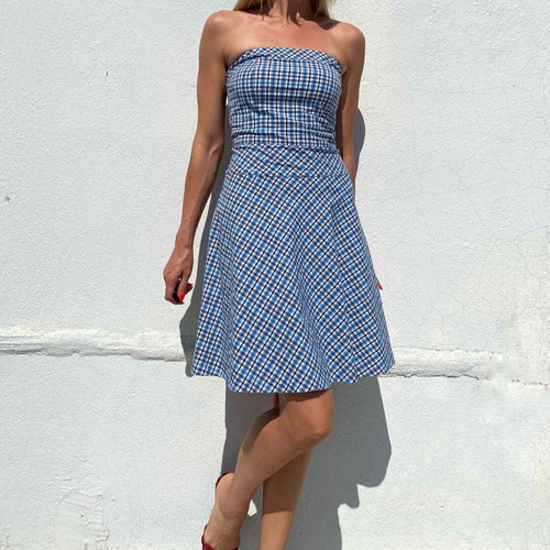 Strapless dress, white and blue, XS