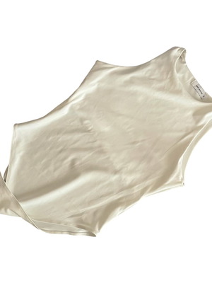 Pink Woman White Sleeveless Fitted Bodysuit Size S New