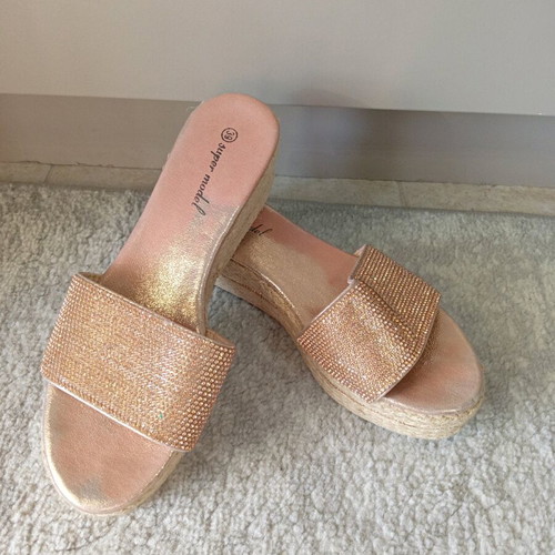 Pink gold slippers with rhinestones used, size 39