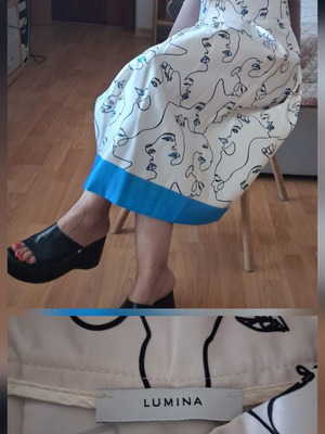 Lumina midi skirt like new with geometric faces, black and blue