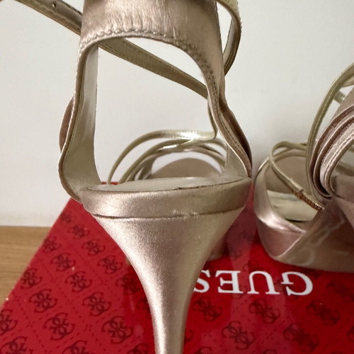 Guess satin platform sandals used, beige gold size 41