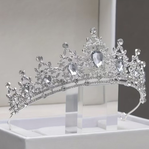 Bridal tiara with crystal rhinestones, silver, unused #94