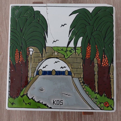 Decorative Kos 15 cm vintage with compartments and ceramic tile used