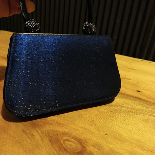 Hunter Blue Evening Bag Shoulder New Satin Texture