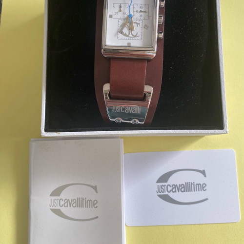 Just Cavalli watch like new with brown leather strap and silver details