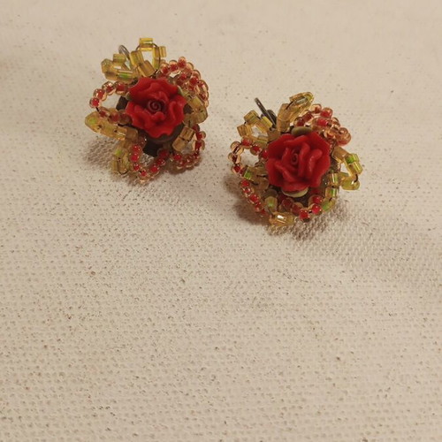 Earrings with beads and decorative rose made to order