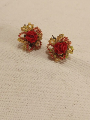 Earrings with beads and decorative rose made to order