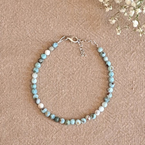 Larimar bracelet with faceted 4 mm beads and 925 silver, minimal elegant