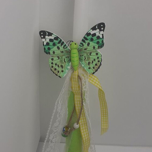 Handmade candle new with felt, lace and wooden decoration