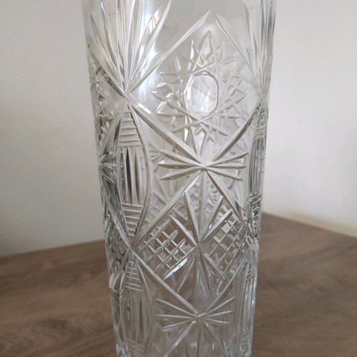 Czech carved vase vintage with detailed embossed design from the 1960s
