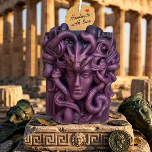 Handmade Medusa candle in purple shade