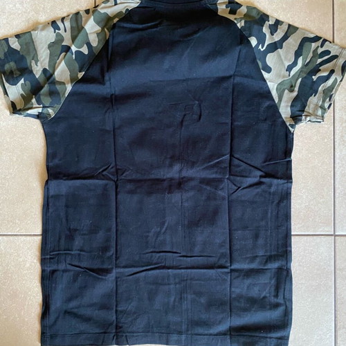 Bershka men's T-shirt used, small, black with camouflage sleeves
