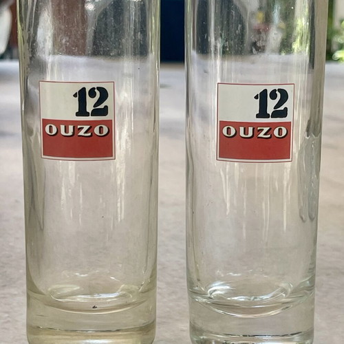 Ouzo 12 advertising glasses set of two like new