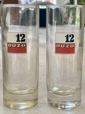 Ouzo 12 advertising glasses set of two like new