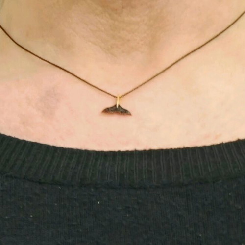 Krinaki Whale Tail Necklace 14K Gold with Black Zircon and Oxidized Chain new