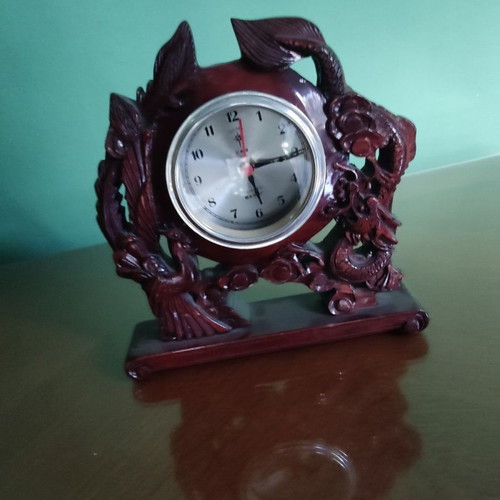 Japanese wooden handmade Polare quartz desk clock used