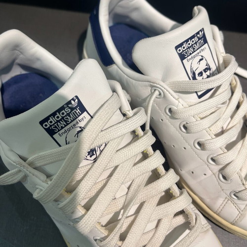 Adidas Stan Smith sneakers used, white with blue, size 38