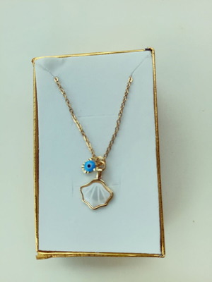 Κολιέ ατσάλινο επιχρυσωμένο με μοτίφ και ματάκι, καινούργιο, τιρκουάζ και χρυσαφί