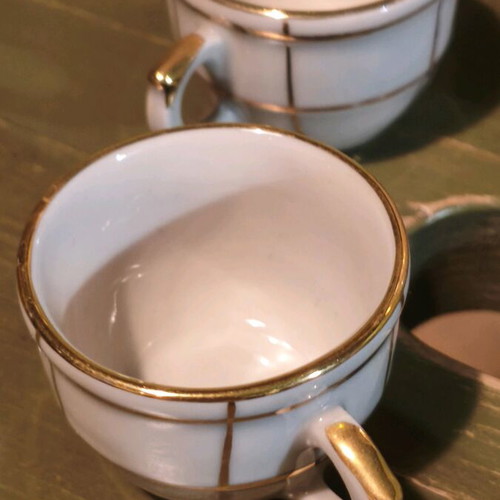 Rafit liqueur raki set used, porcelain with checkered pattern