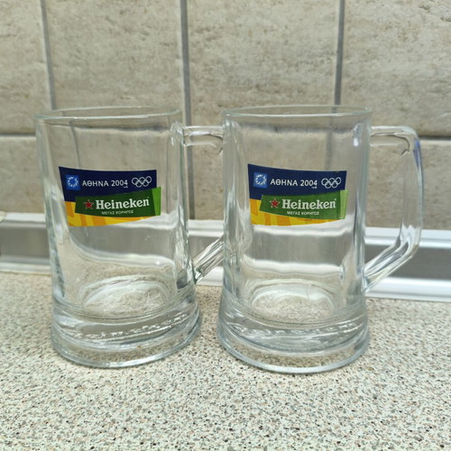 Heineken Beer Glasses used, set of 2, Athens 2004 Olympics