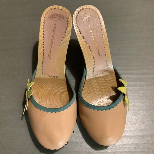 Fornarina summer sandals clogs used No.38 beige on wooden platform