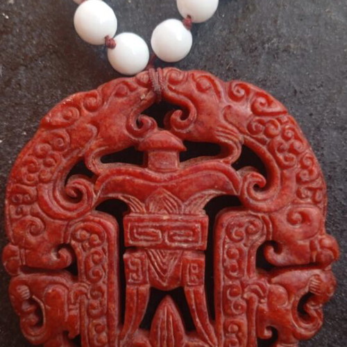Necklace Mala style with cinnabar pendant, like new
