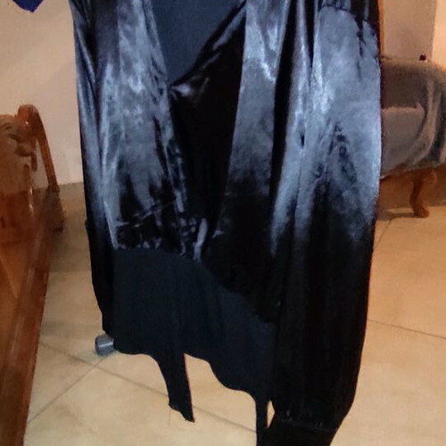 Satin bodysuit that ties like a tie, like new, large, black