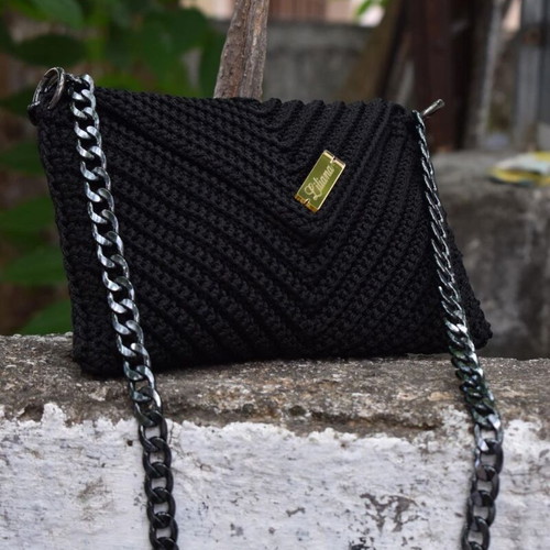 Handmade Knitted Shoulder Bag Black and White