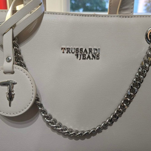 Trussardi Tote Bag new, beige eco leather with chain details