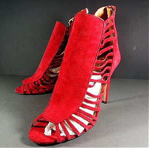 AQUAZZURA Follow Me 105 Crimson Suede Lace-Up High Heel Ankle Booties Γόβες 39