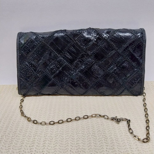Vintage small leather evening bag, patchwork design, black