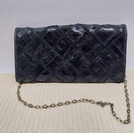 Vintage small leather evening bag, patchwork design, black