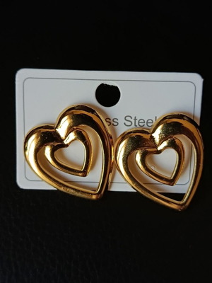 Heart earrings gold color stainless steel new