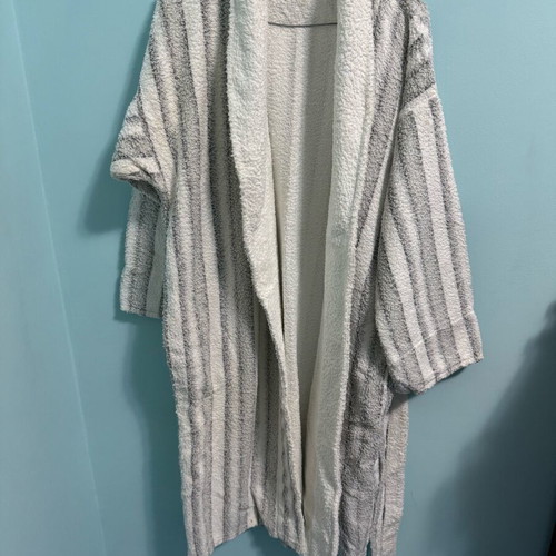Akivv bathrobe white gray striped like new, large, made in Greece